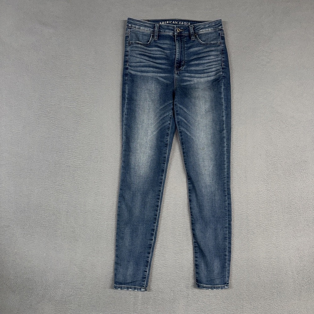 American Eagle Jeans Womens 4 Blue Super Hi Rise Jegging Distressed Denim Cotton